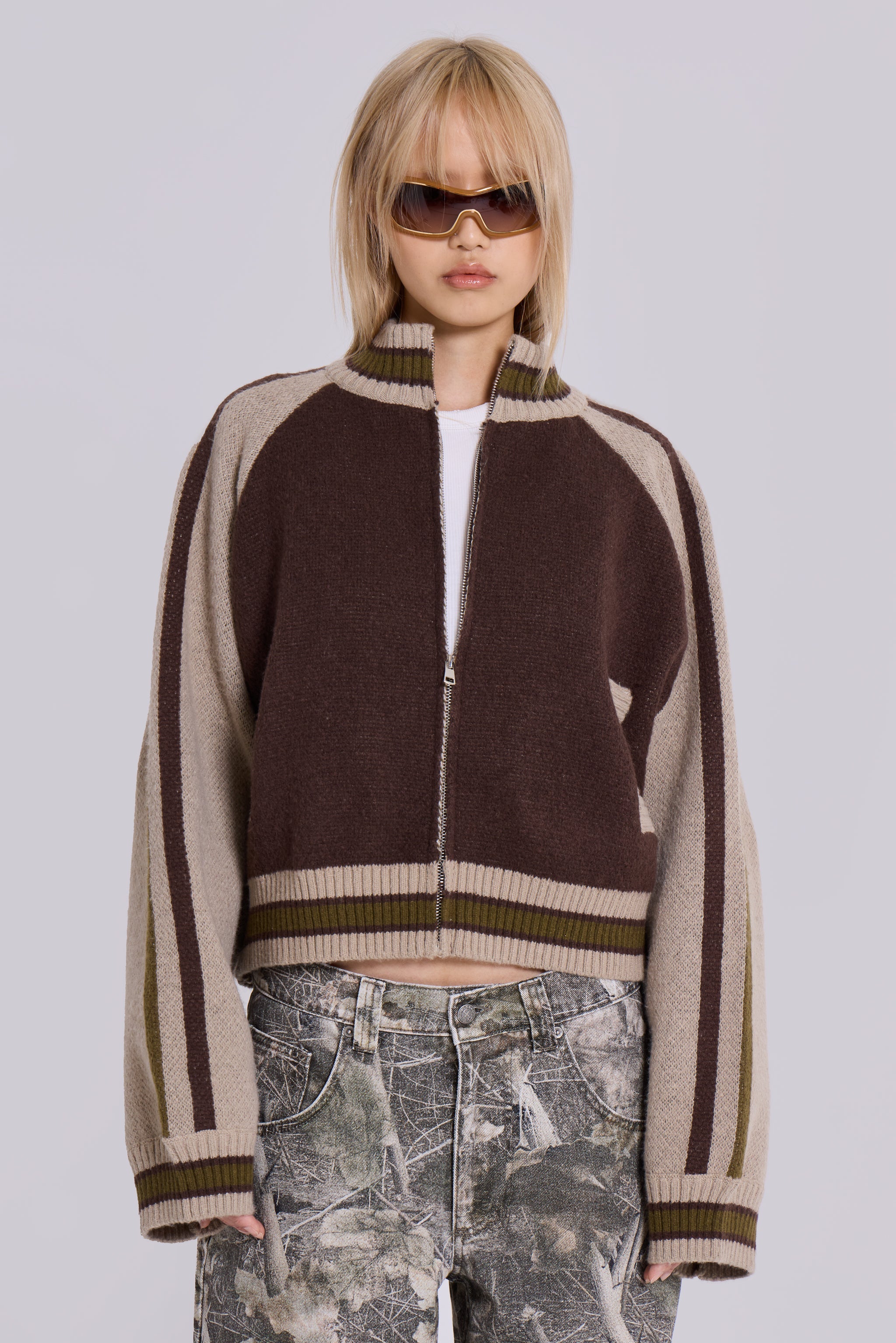 Aurelio Brown Knit Bomber