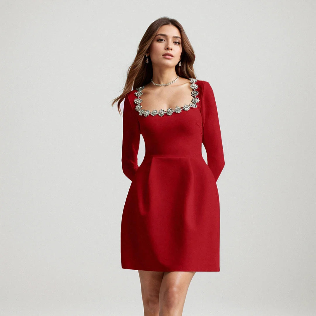 Aurelle Crystal Trim Mini Dress