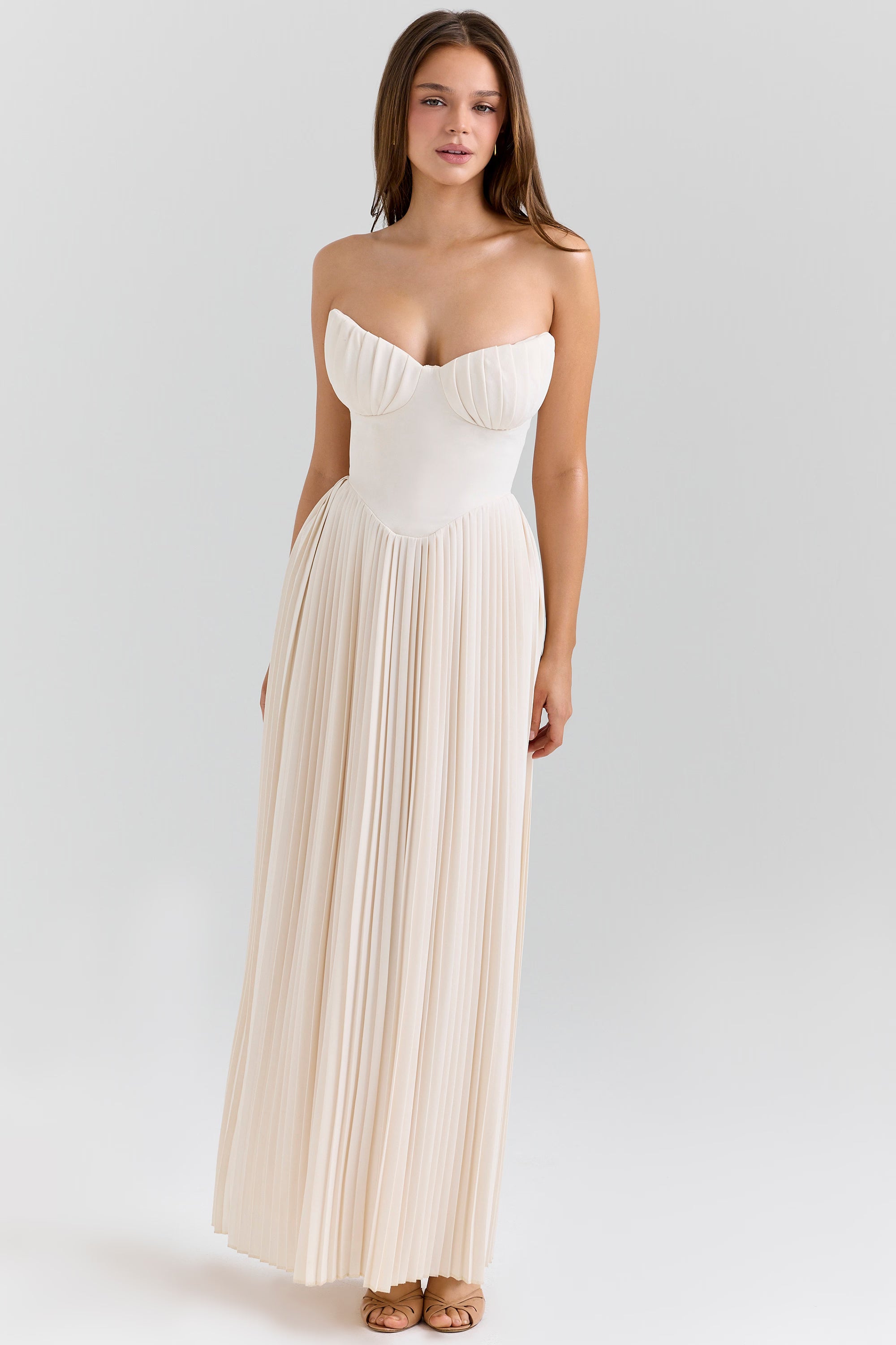 Elara Ivory Pleated Maxi