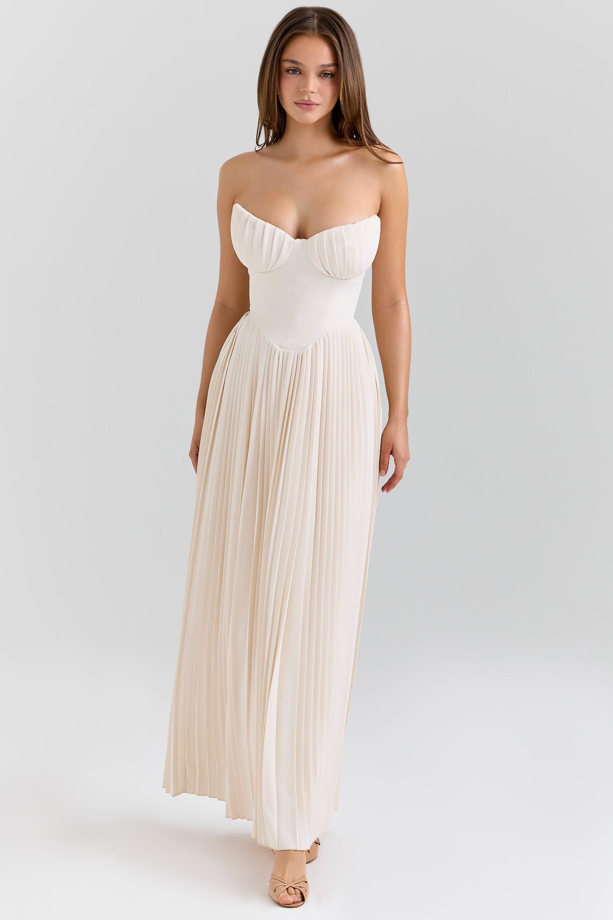 Elara Ivory Pleated Maxi