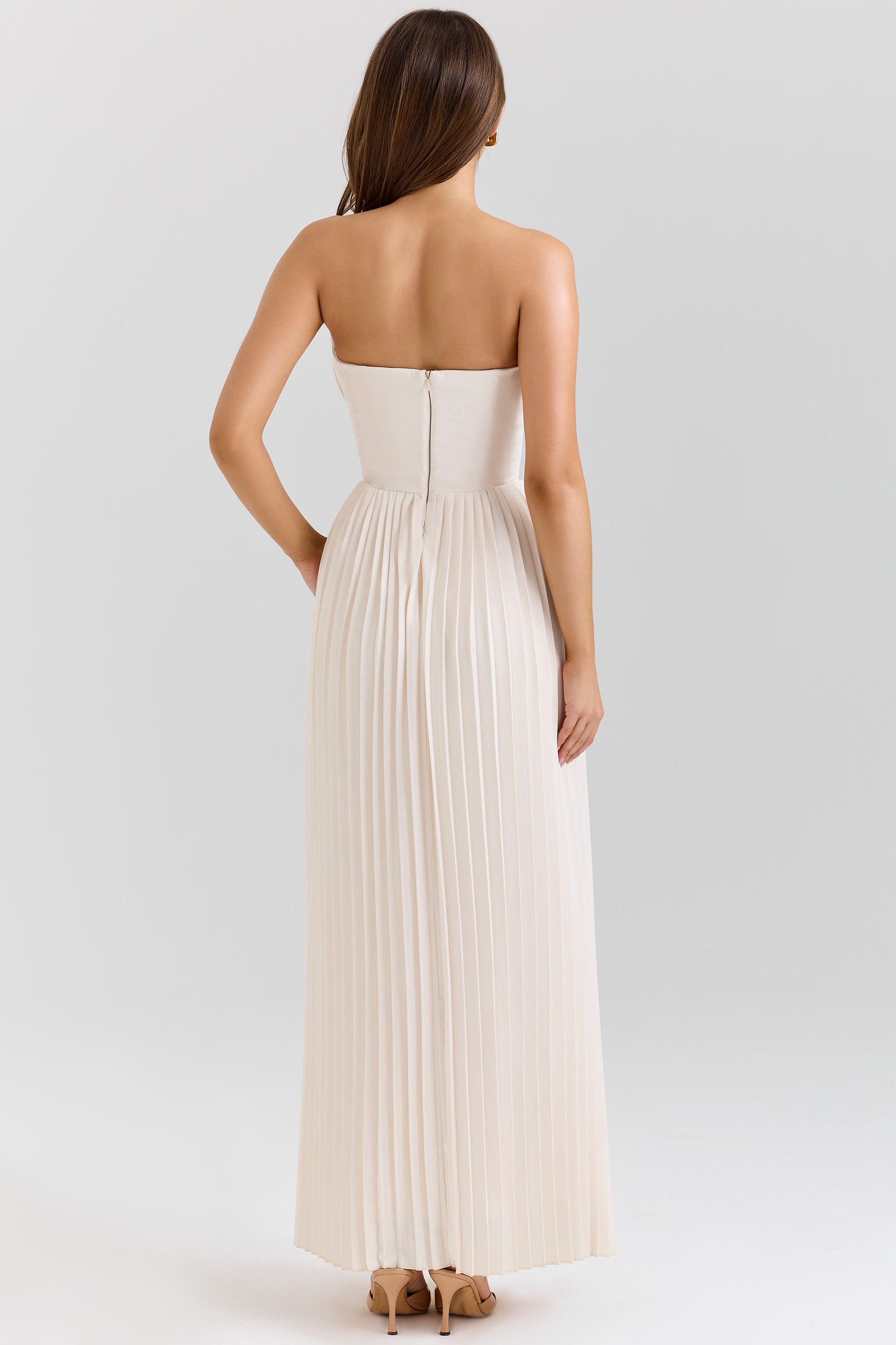 Elara Ivory Pleated Maxi