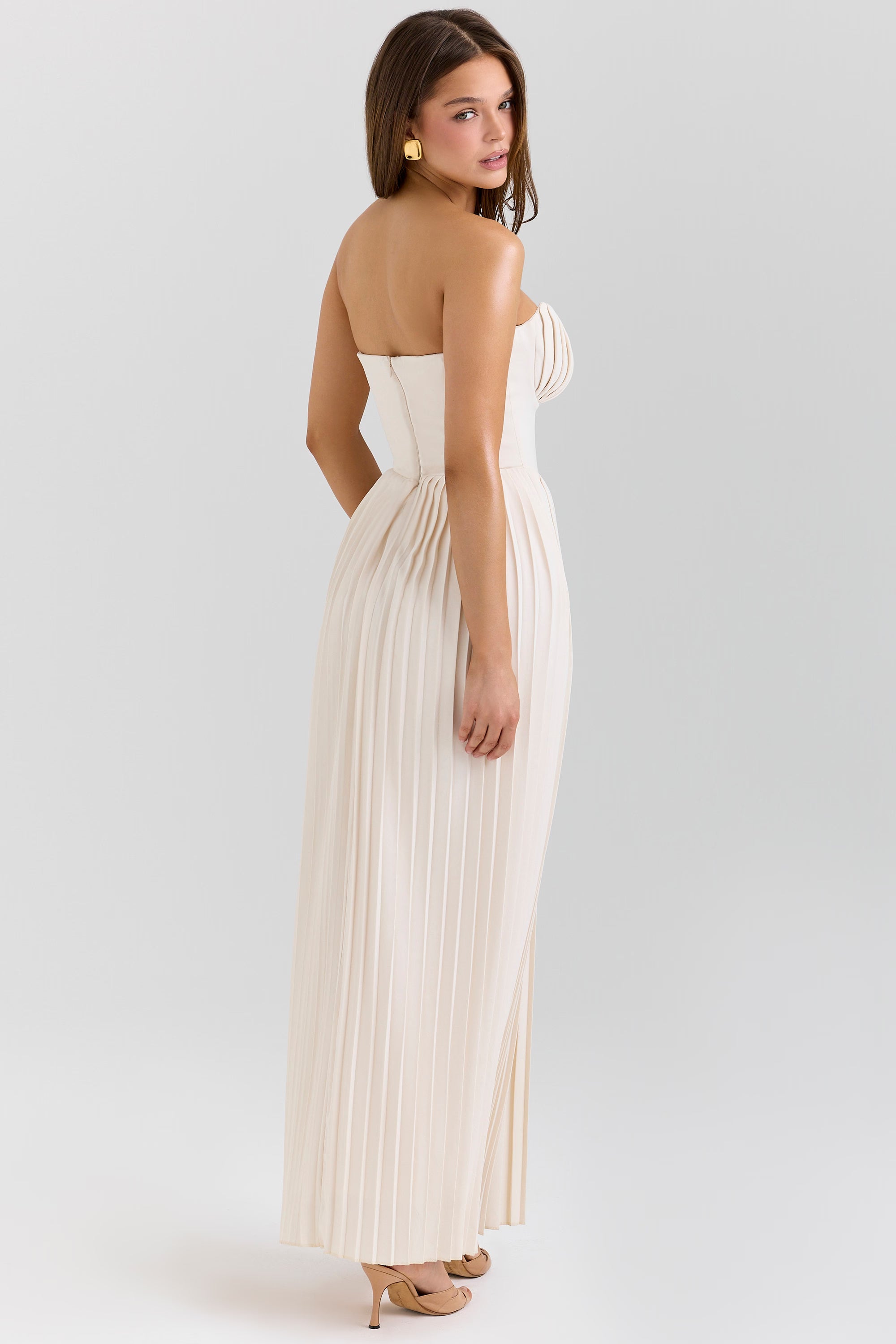 Elara Ivory Pleated Maxi