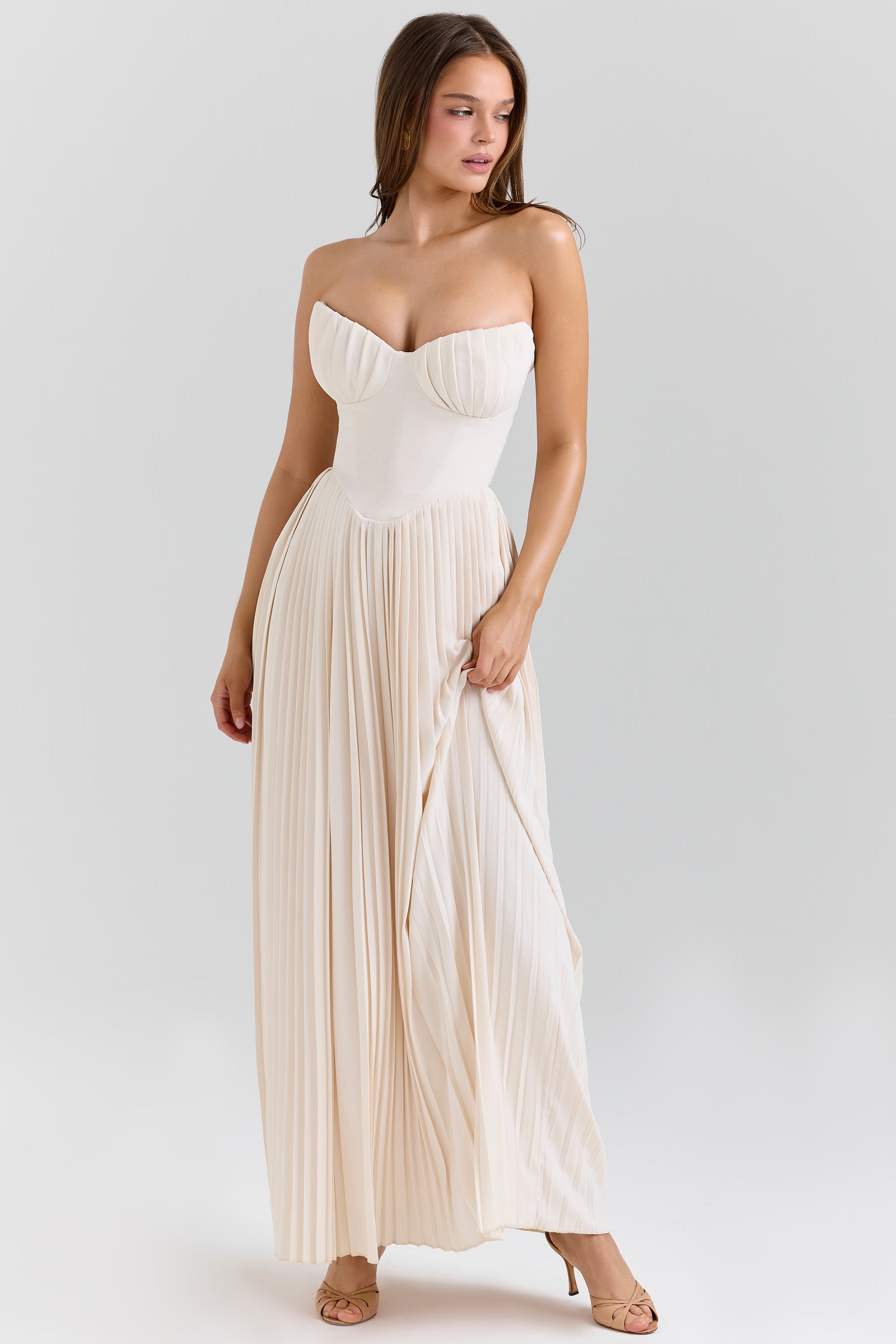 Elara Ivory Pleated Maxi