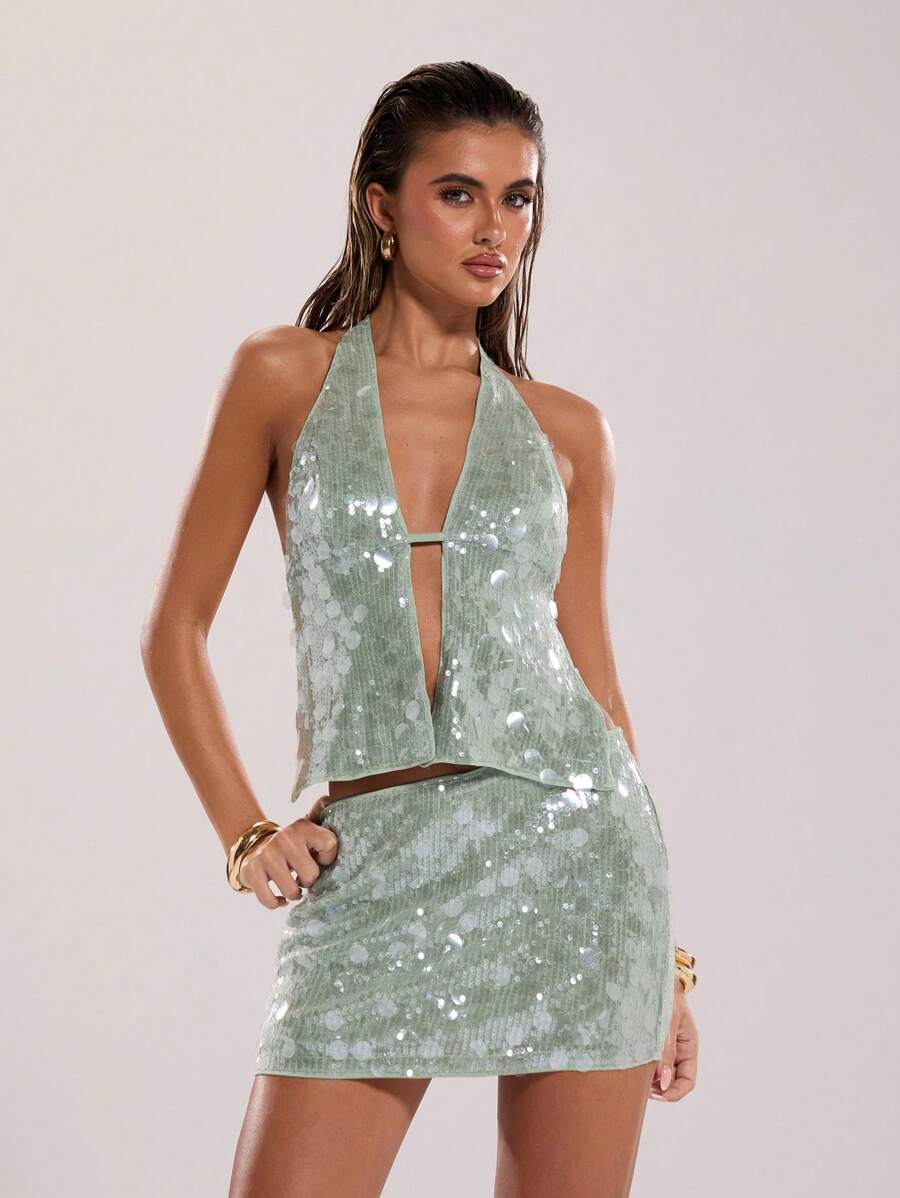 Aurelia Mint Sequin Ensemble