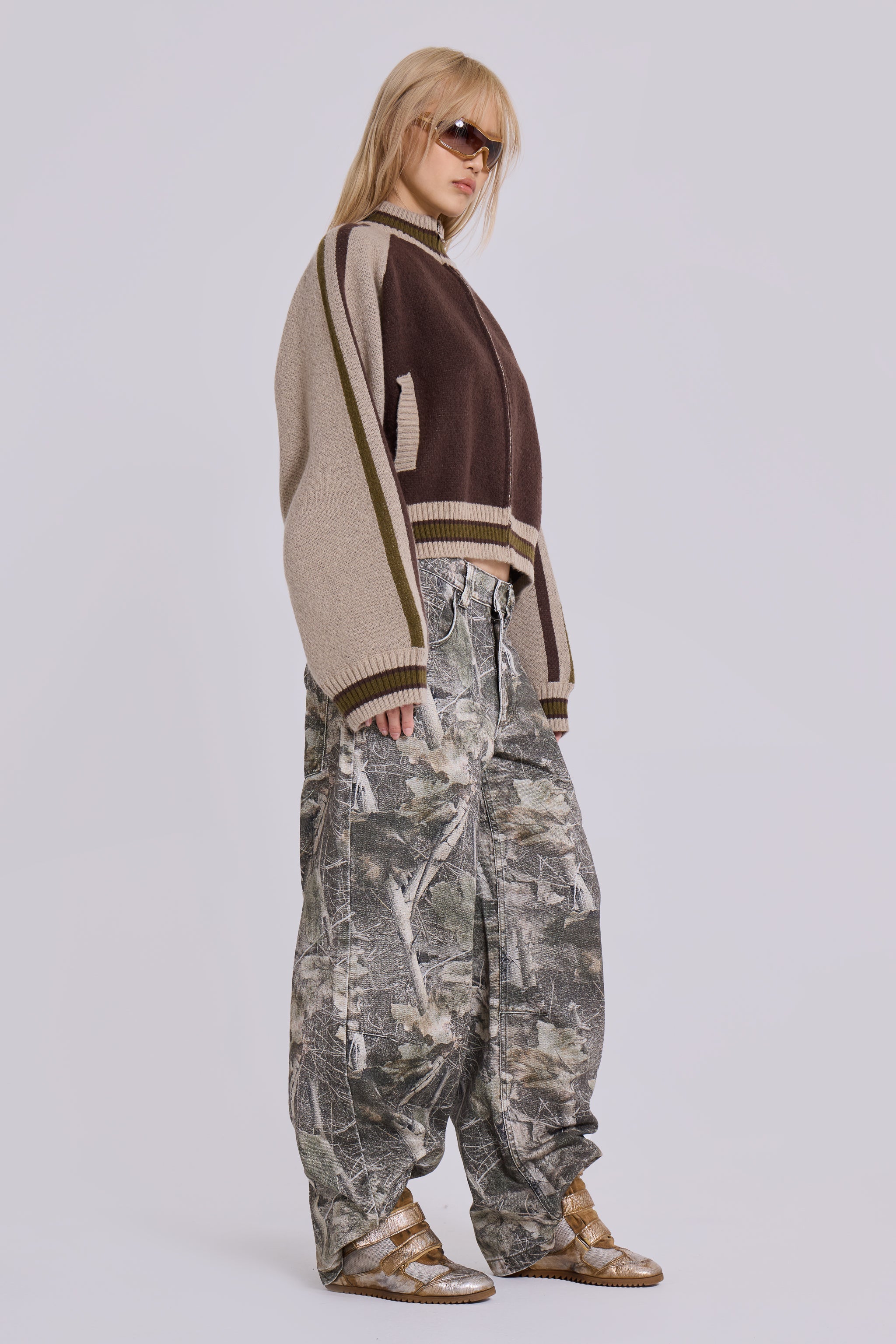 Aurelio Brown Knit Bomber