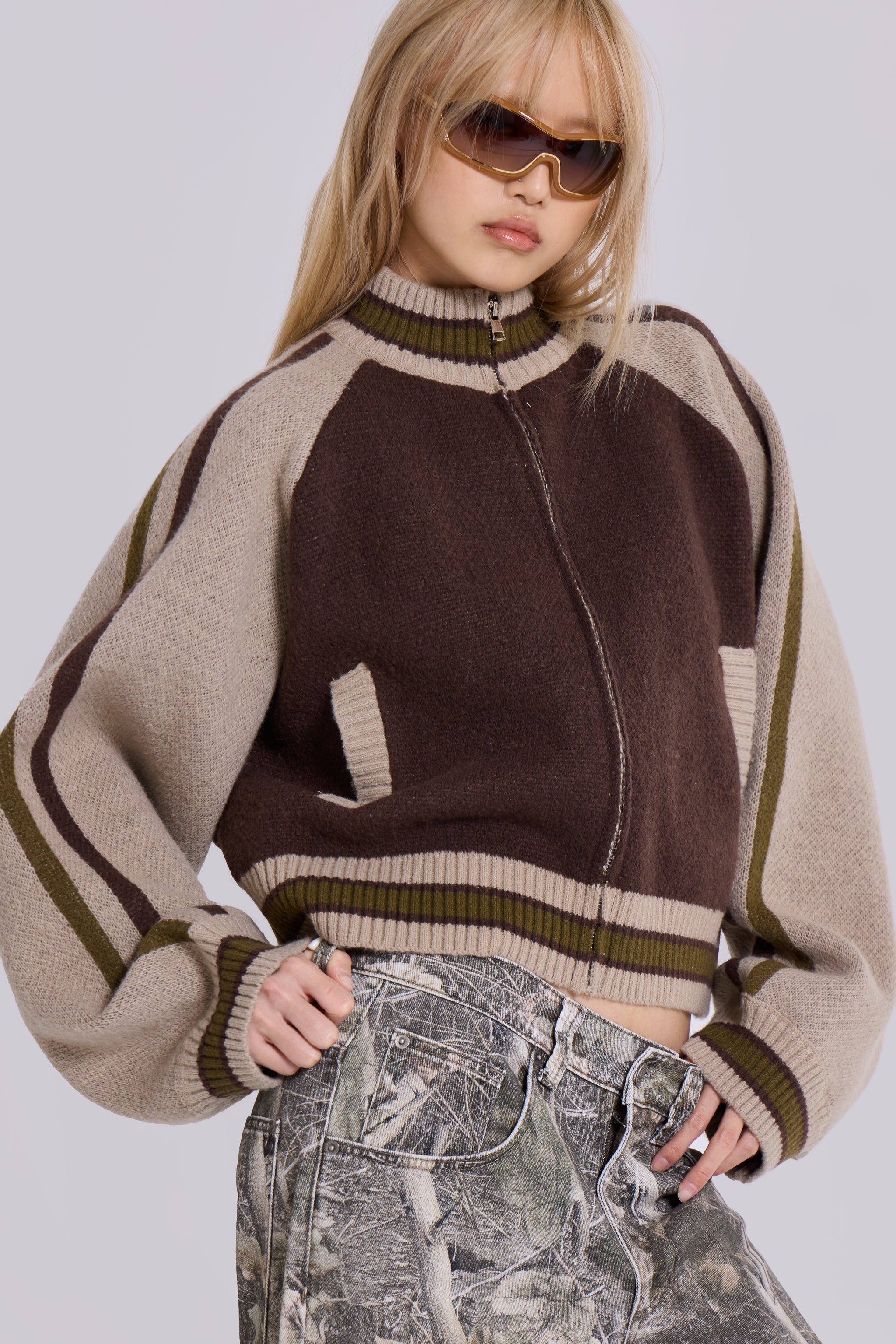 Aurelio Brown Knit Bomber