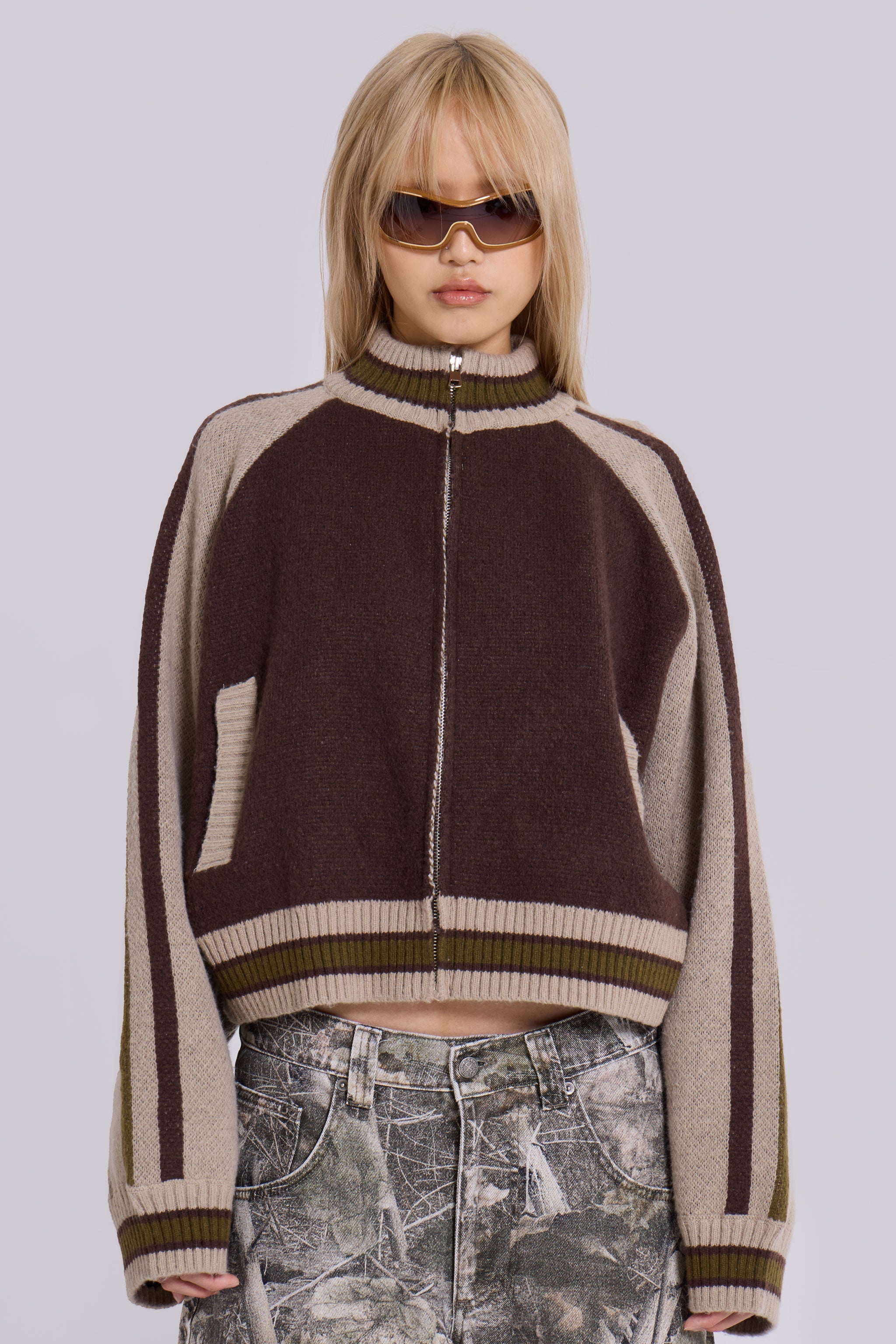 Aurelio Brown Knit Bomber