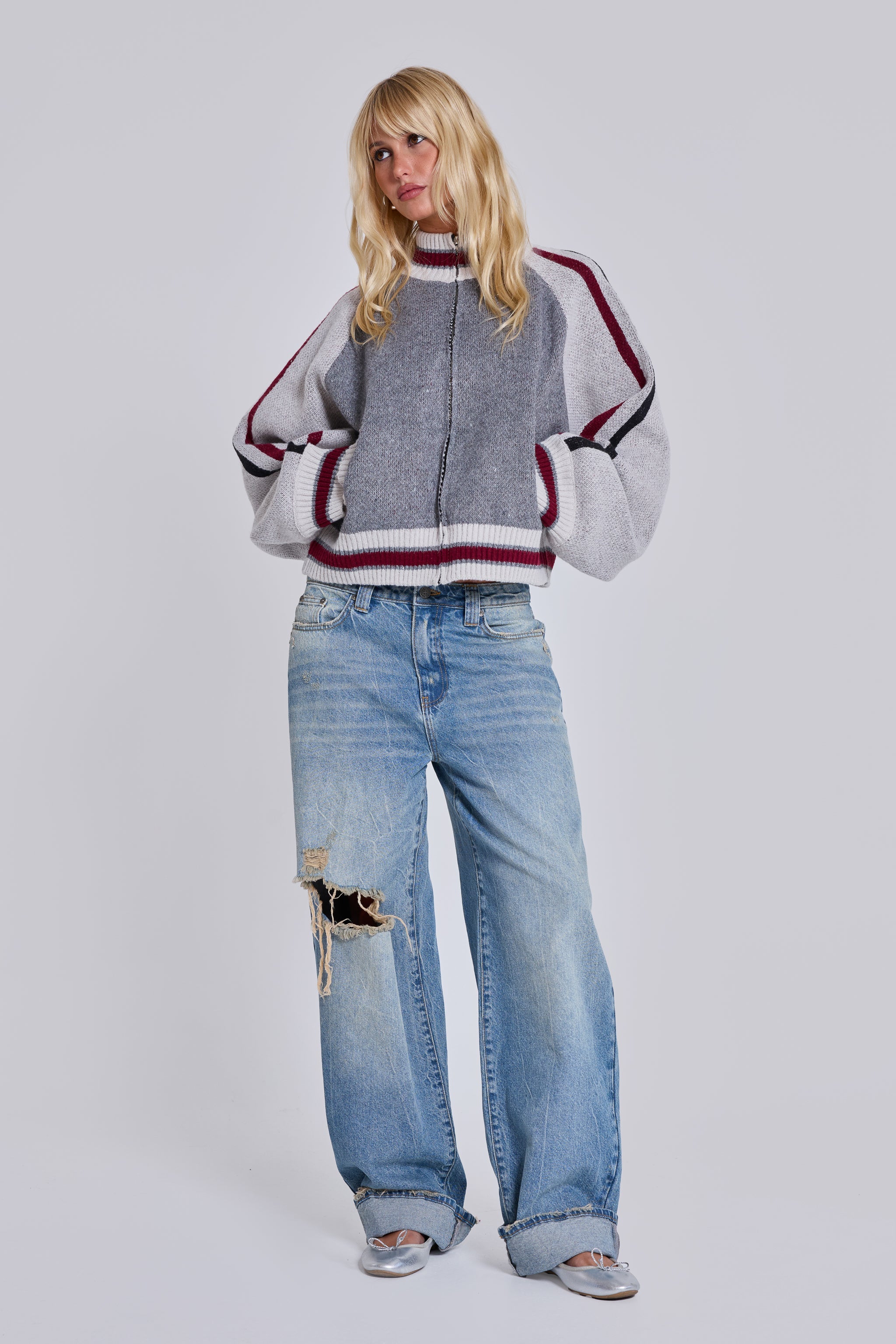 Aurelio Grey Knit Bomber