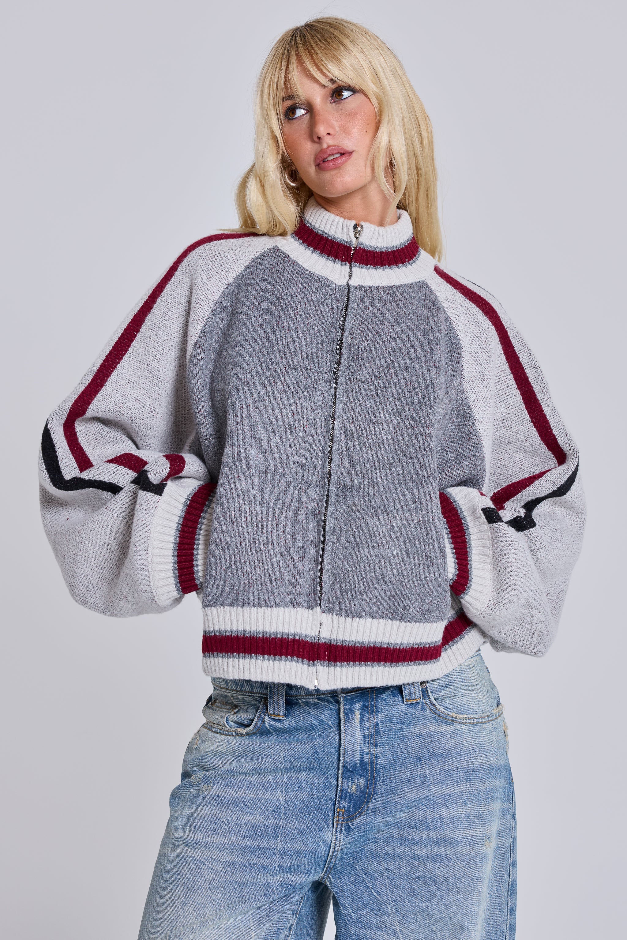 Aurelio Grey Knit Bomber