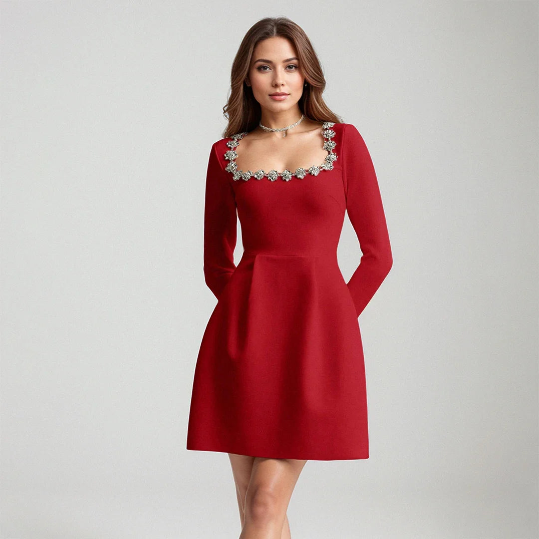 Aurelle Crystal Trim Mini Dress