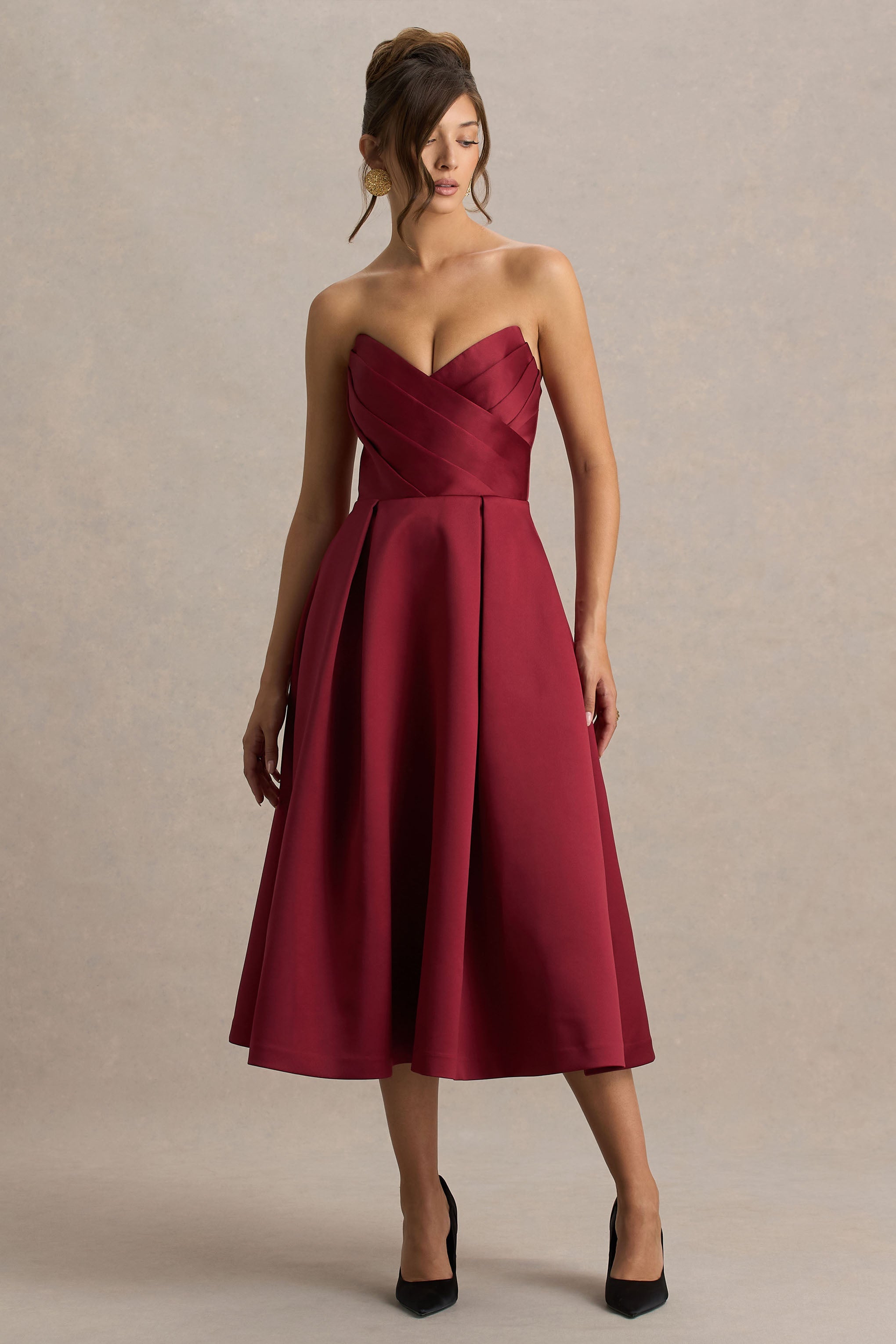 Celestine Pleated Sweetheart Midi Dress