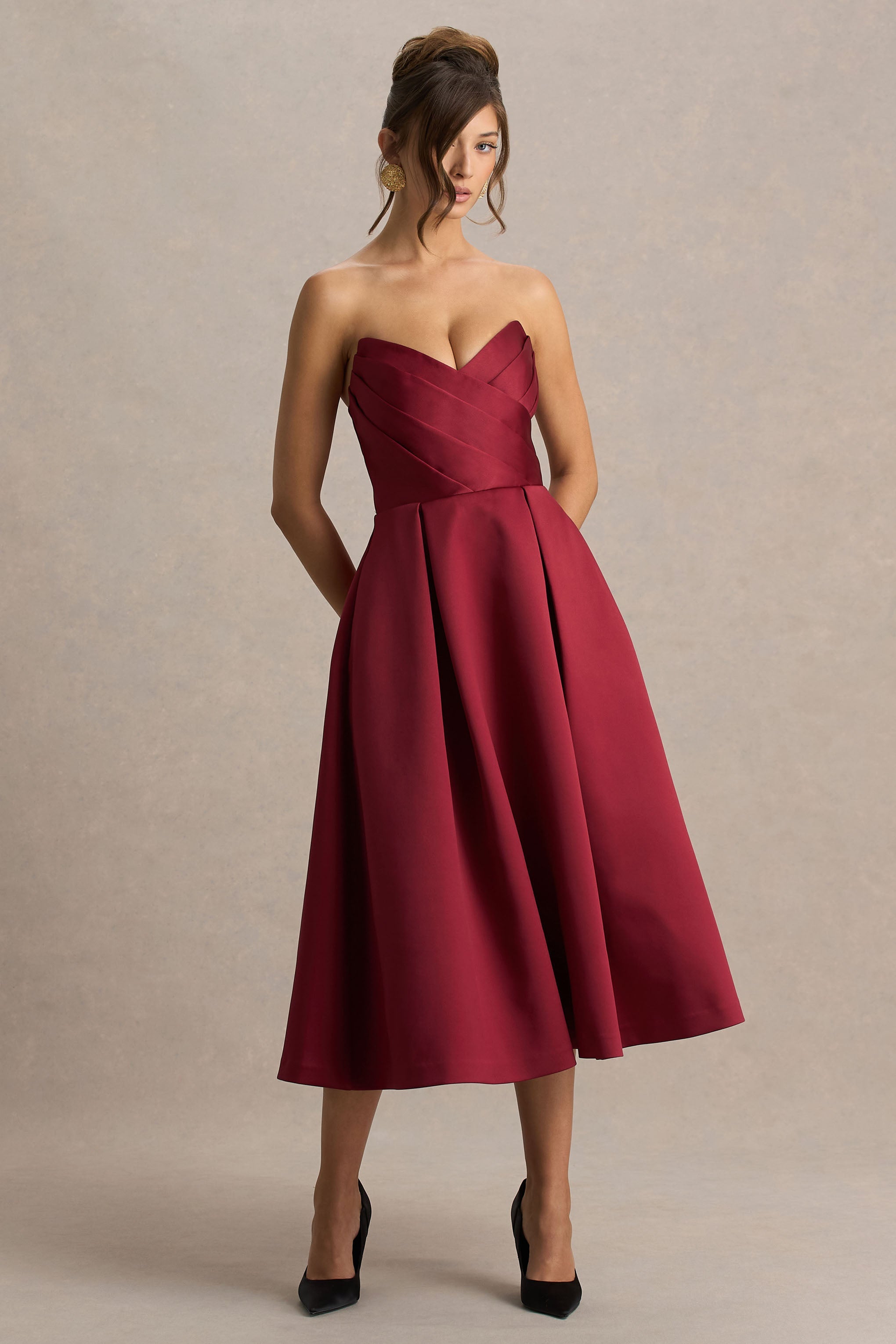 Celestine Pleated Sweetheart Midi Dress
